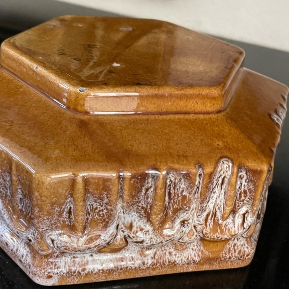 VINTAGE 1960s HAEGER 291 HEXAGON BULB SUCCULENT PLANTER 9” gold/brown drip glaze - Picture 9 of 15